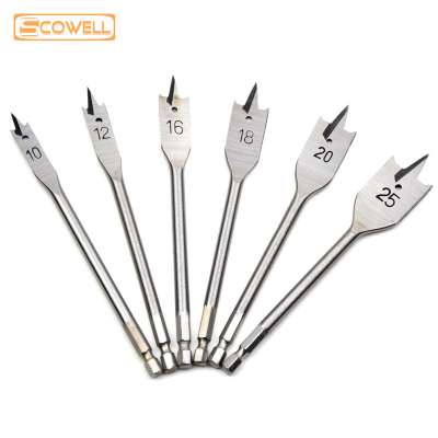 Woodworking flat drill bit 6pcs/set 10mm-25mm Steel Wood Flat Drill Set Woodworking Spade Drill Bits Woodworking Tool